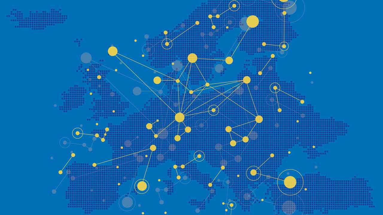 Stylised map of Europe with network