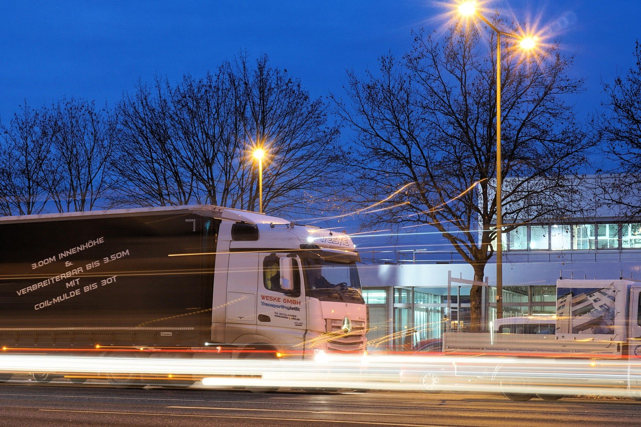 truck driving in the night